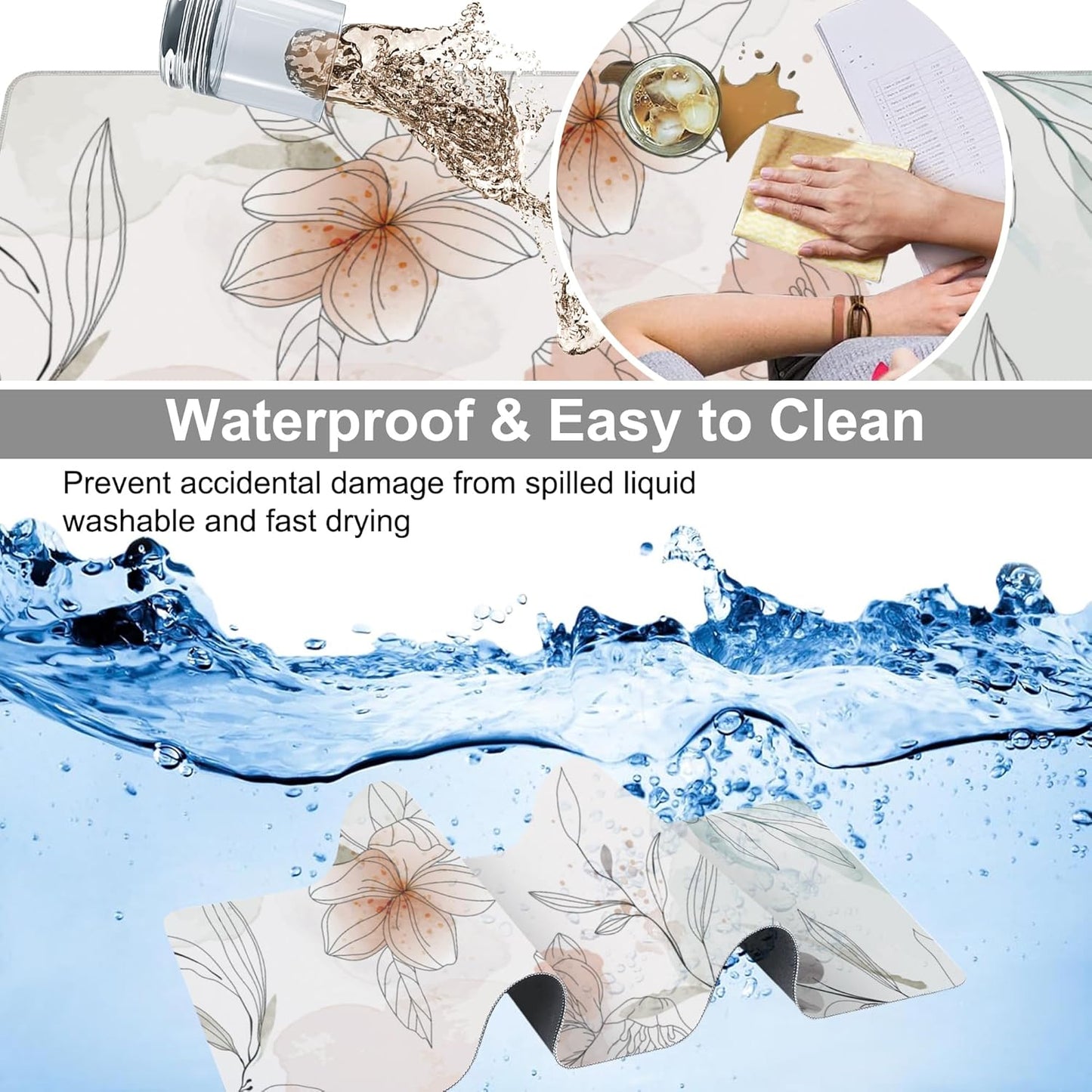 Desk Mat, Abstract Boho Flowers Extended Large Gaming Mouse Pad for Desk XXL, Non-Slip Rubber Base Stitched Edges Long Computer Keyboard Desk Pad Mouse Mat for Home Office Gaming 35.4"X15.7"