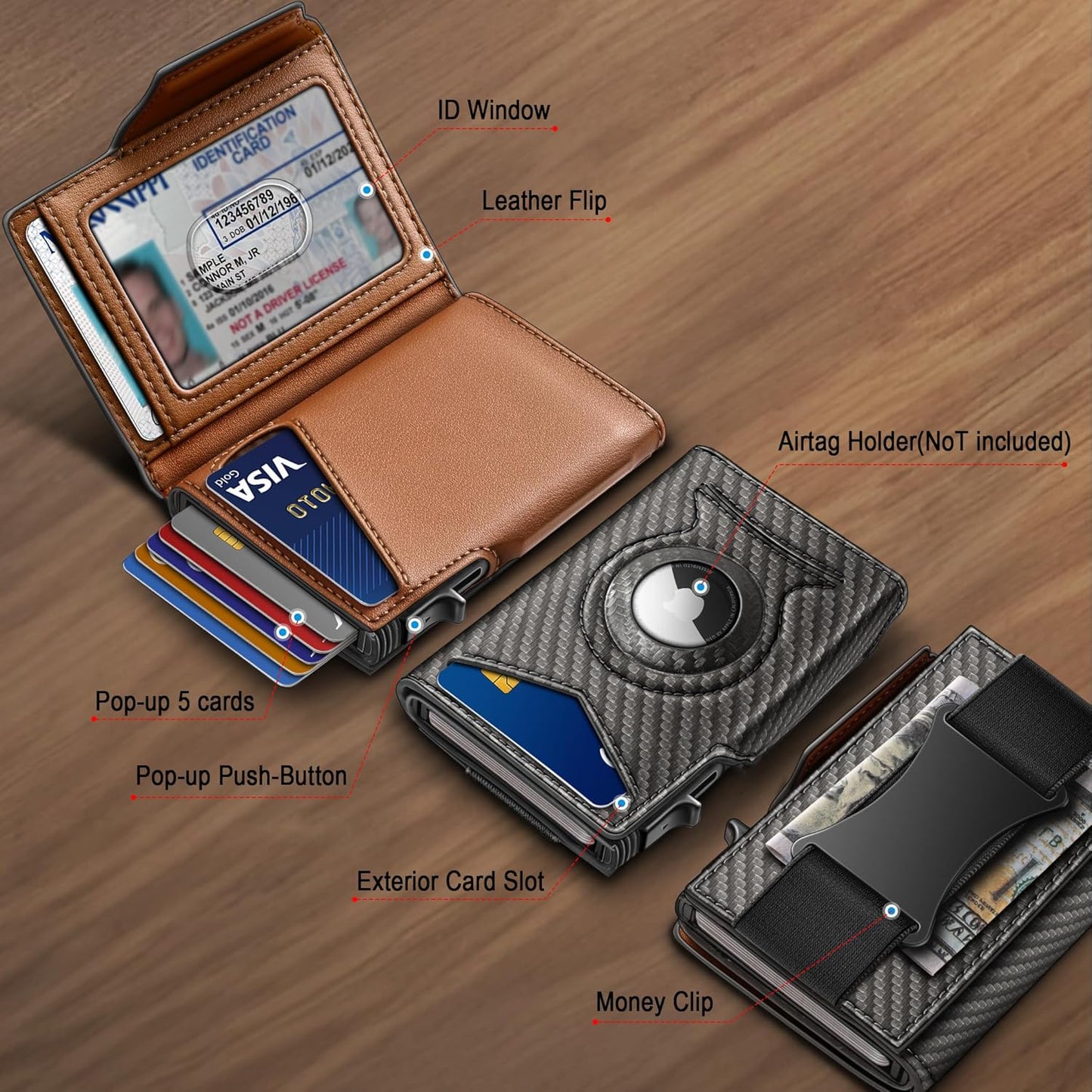 KEMISANT Airtag Wallet Men Gift,Mens Slim Front Pocket Wallet Money Clip Standard or Apple Airtag Use 3.8"×2.8"×0.9"