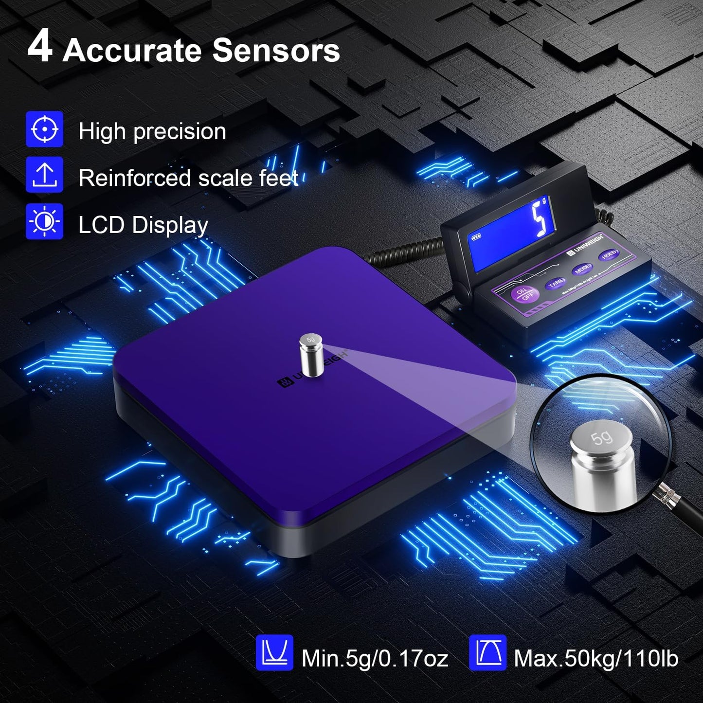 Digital Shipping Scale 110lbs/0.1oz Accurate,Postal Scale with 5 Units/LCD/Tare/Hold Function,Auto-Off,Postage Scale for Packages Small Business/Mail Scale,Includes Battery & USB-A