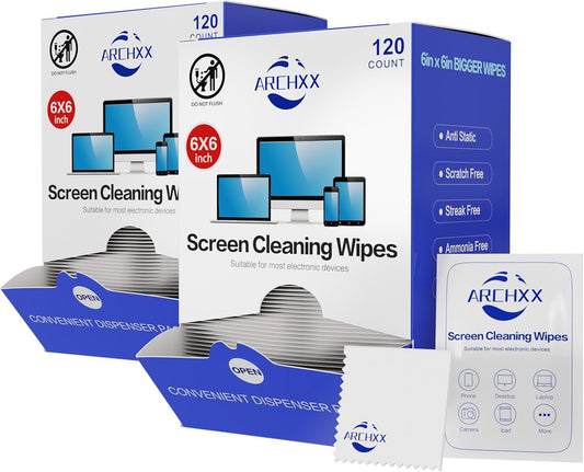 Screen Wipes for Electronics, 240 Count 6"x6" Pre-Moistened Screen Cleaner for Screens, Computer,Laptop,Tablet,Phone,Monitor,Car Screen Cleaner, Lens Wipes Individually Wrapped