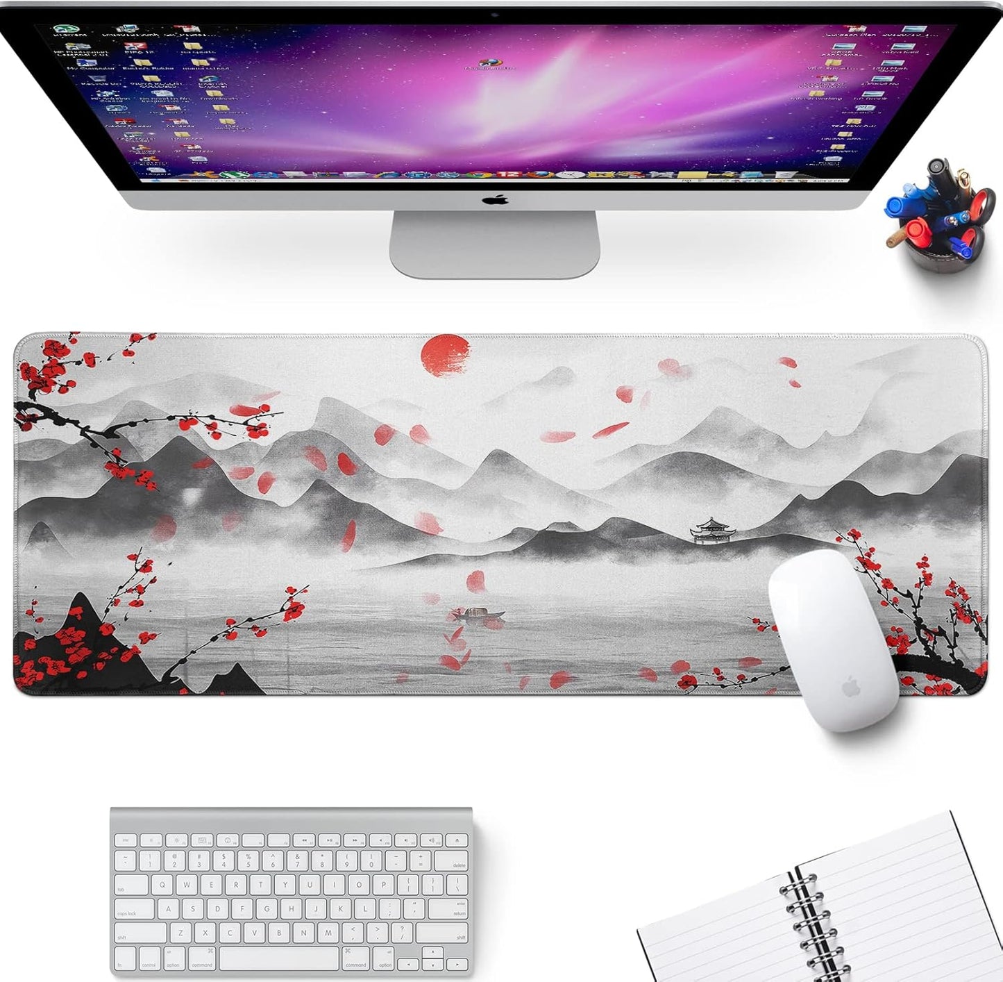 Japanese Cherry Blossom Large Gaming Mouse Pad Sakura Desk Pad Big Mousepad Deskmat Office Decor for Computer 31.5''x11.8'' Desk Organizers and Accessories