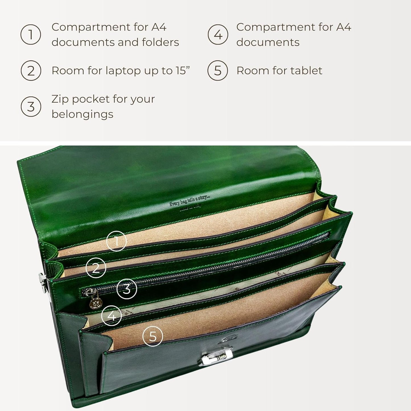 Time Resistance Leather Briefcase for Men - Business Laptop Bag - Italian Handmade Leather Bag - Attache - Gift Box Included