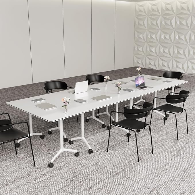 Conference Table,Folding Conference Room Tables Portable Rolling Conference Training Table with Silent Wheels,Mobile Meetings Flip Top Tables for Offices Classrooms Meeting Room (4Pack 70.8in)