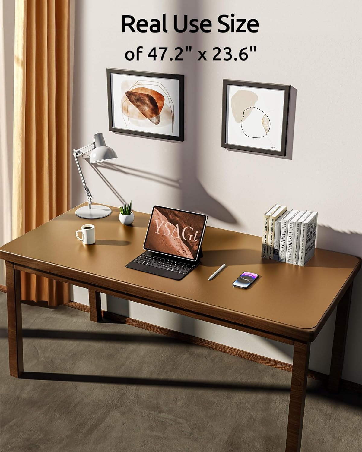 YSAGi Leather Desk Pad Protector, Office Desk Mat, Large Mouse Pad, Non-Slip PU Leather Desk Blotter, Laptop Desk Pad, Waterproof Desk Writing Pad for Office and Home (Bronze, 47.2" x 23.6")