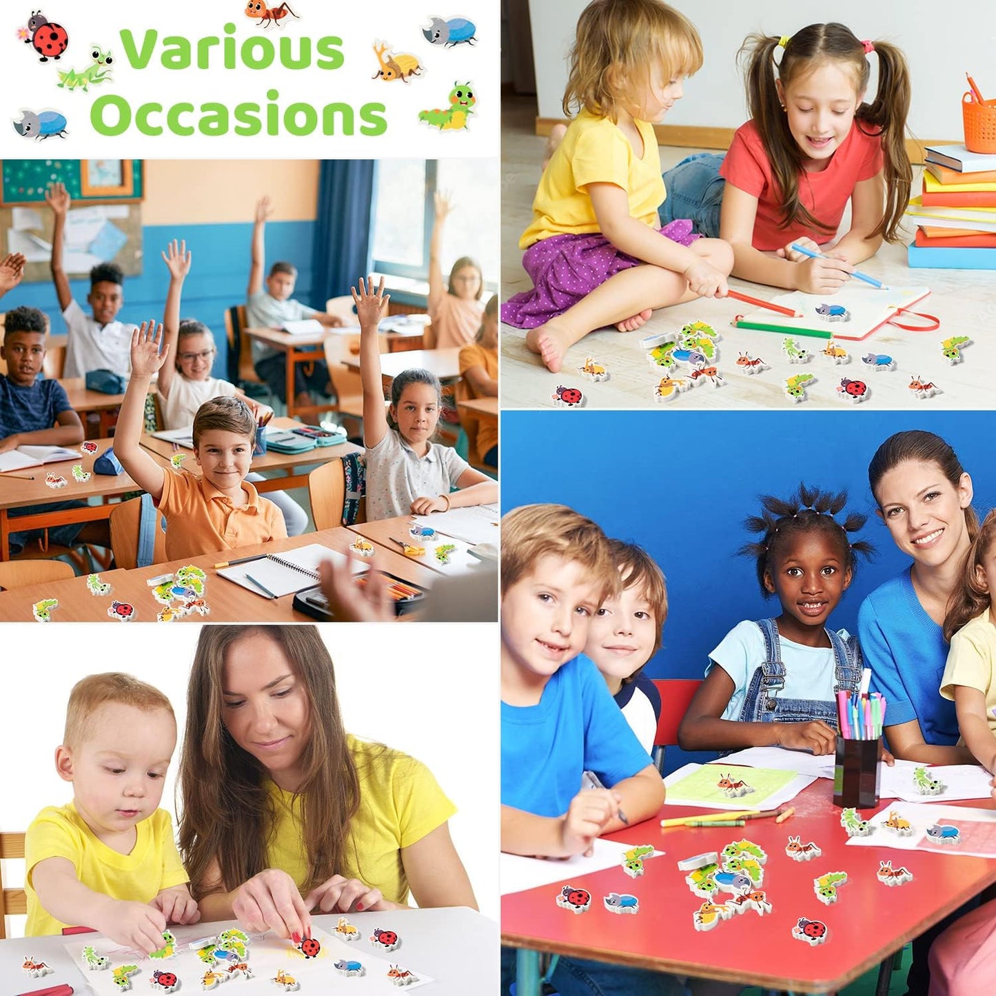 ANGOLIO 60Pcs Mini Eraser for Kids Bulk Insects Assorted Summer Pencil Eraser Cute Puzzle Erasers Desk Pet Classroom Prizes Student Back to School Supplies Homework Rewards Gift Filling Party Favors