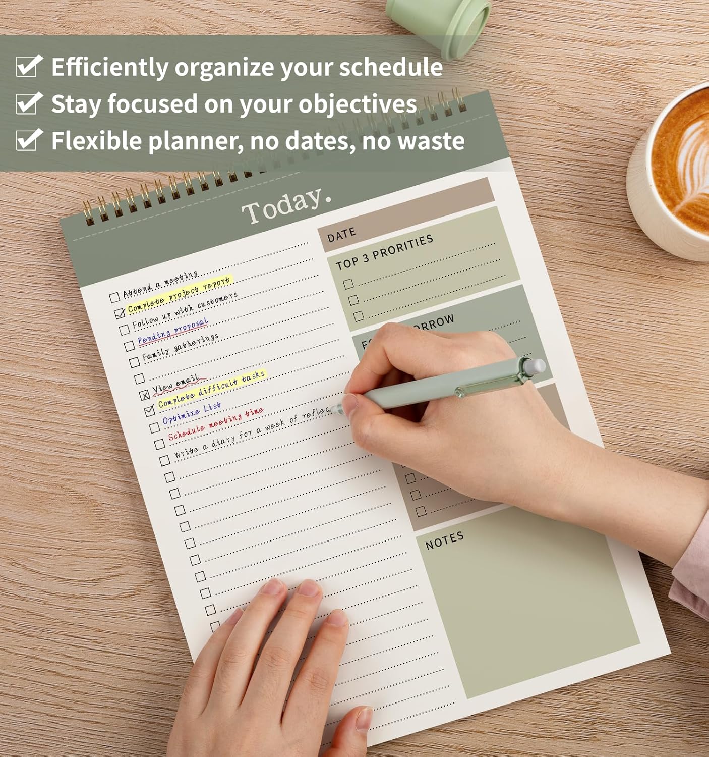 To Do List Notepad, 52 Undated Sheets （8.5"×11"）Duplex-printed Daily Planner For Work Home School Office Desk Accessories Supplies & Goal Setting Tasks -Green