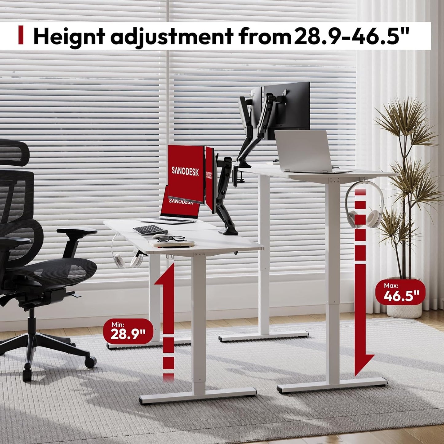 SANODESK Electric Standing Desk 55x24 Inch Height Adjustable Stand Up Desk Home Office Computer Workstation Sit Stand Home Office Desk with Splice Board (White Frame + White Top)