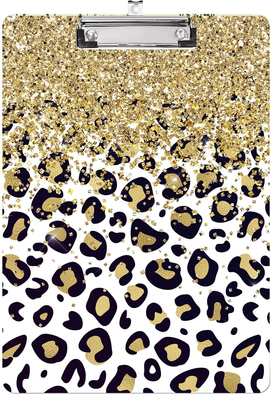 Glitter Leopard Clipboard,Decorative Acrylic Clipboard with Low Profile Metal Clip for Office,School,Teachers,Students Standard Letter Size 9x12.5