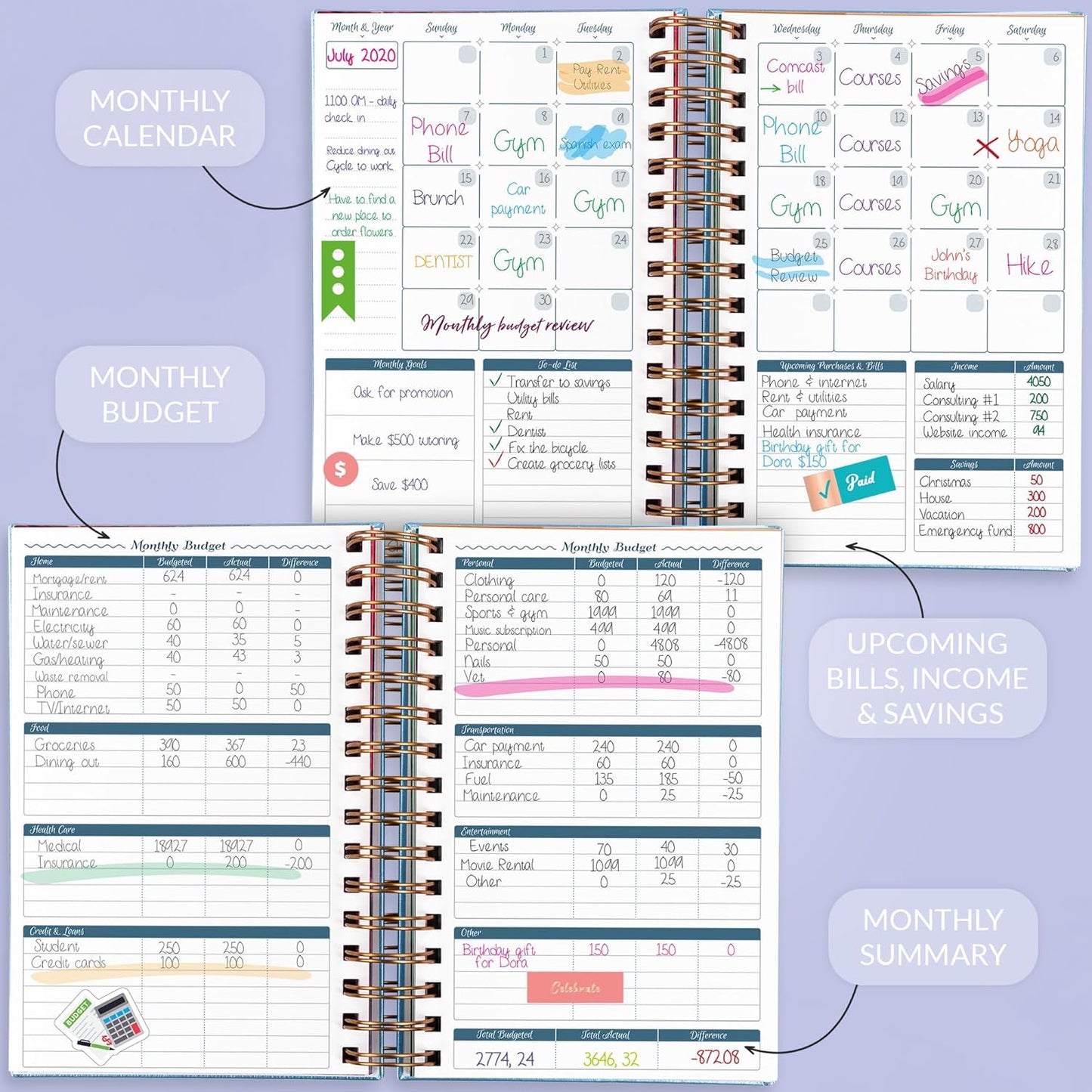 GoGirl Budget Planner & Monthly Bill Organizer – Monthly Financial Book with Pockets. Expense Tracker Notebook Journal, Compact (Periwinkle)