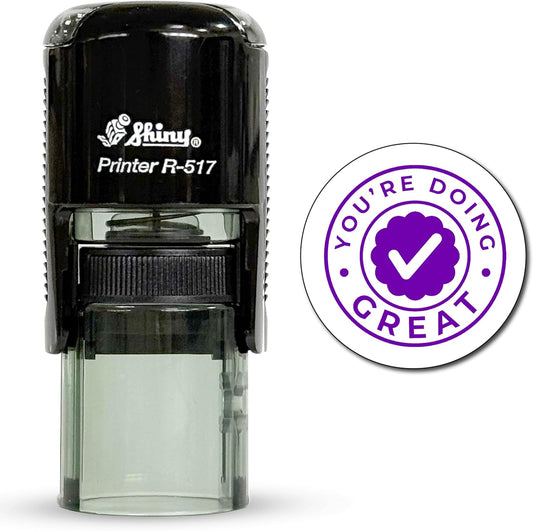 Shiny You're Doing Great Teacher Stamp, Round Self Inking Stamp for Classroom, Purple Ink