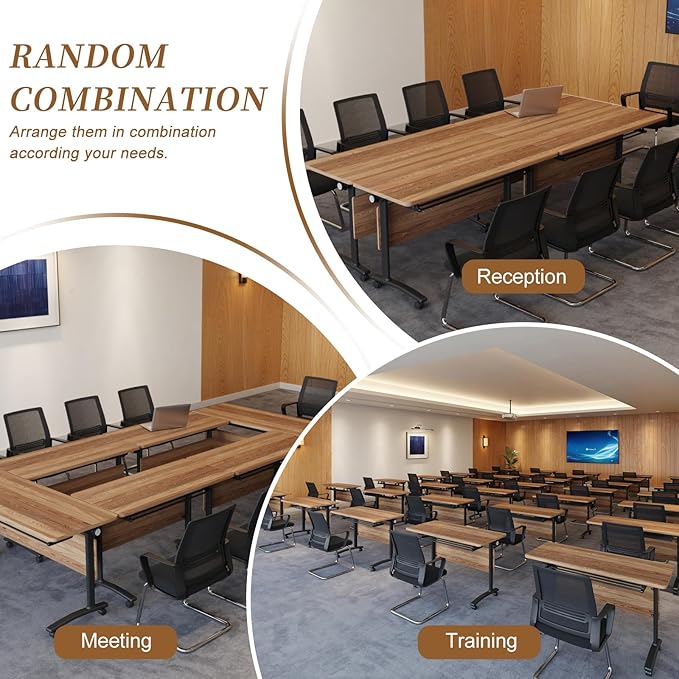 Folding Conference Room Table, Modern Conference Tables with Silent Wheels, Large Rectangular Mobile Training Tables for Office Classroom, Foldable Modular Boardroom Seminar Table (4pack L47.2in)