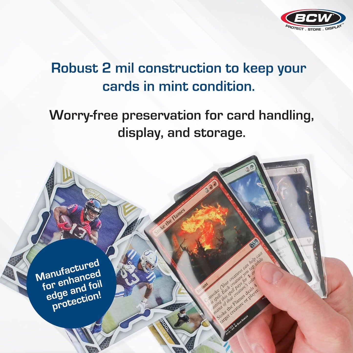 BCW Standard Card Sleeves - 2-5/8" x 3-5/8" - 5 Packs (500 Total) | Crystal Clear Acid-Free, Toploader | Trading Card Sleeves for Baseball, Basketball, Football, Hockey, Pokemon, MTG, etc