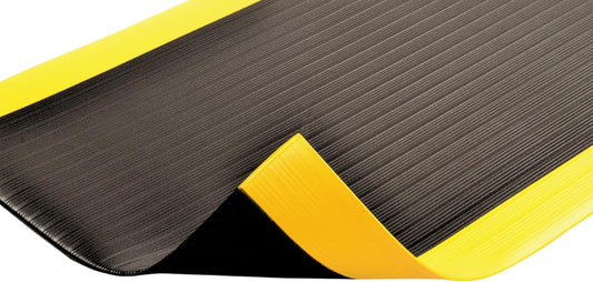 Notrax 410 Airug® 3' x 12' x 5/8" Anti Fatigue Mat, Enhanced Slip Resistance with Beveled Edges and Ribbed Surface, Ideal for Industrial and Commercial Workplaces, Black/Yellow, 410S5312BY
