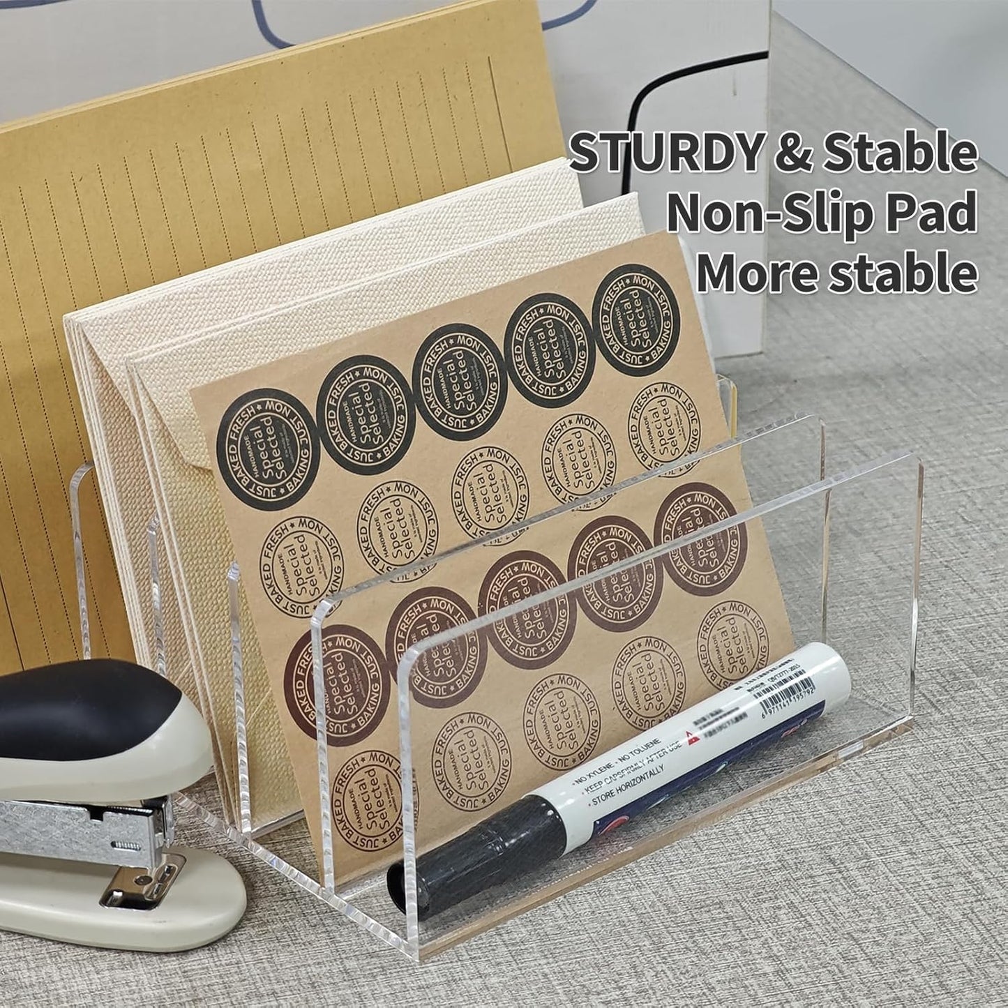 Acrylic Desk File Organizer Holder, Clear Acrylic Upright File Sorter Document Magazine Storage Organization Letter Folder Racks for Notebook,Home, Office & Classroom,5 Compartments