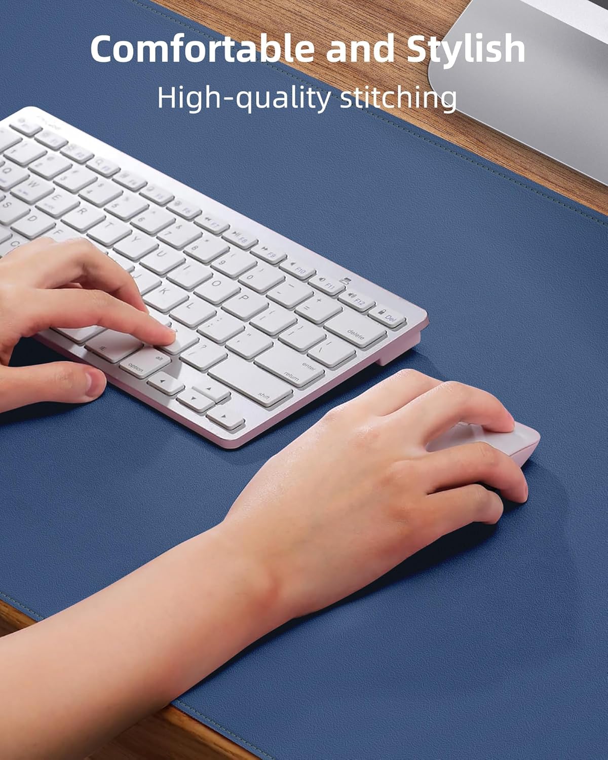 Non-Slip Desk Pad,Mouse Pad,Waterproof PVC Leather Desk Table Protector,Non-Slip PU Leather Desk Blotter, Easy Clean Laptop Desk Writing Mat for Office Work/Home/Decor(Grey Blue, 24" x 13.7")