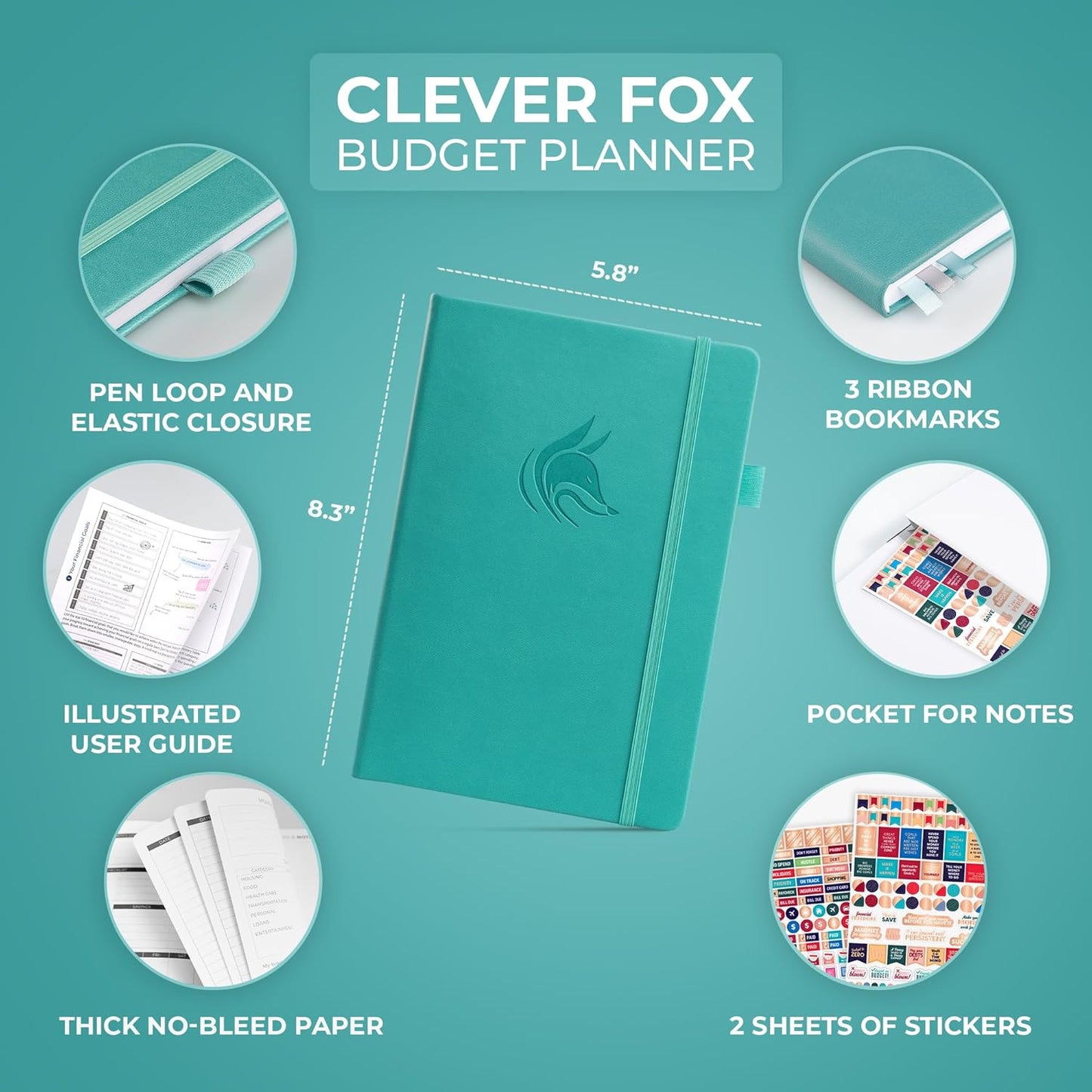 Clever Fox Budget Planner - Expense Tracker Notebook. Monthly Budgeting Organizer, Finance Logbook & Accounts Book, Bill Tracker, A5 (Turquoise)