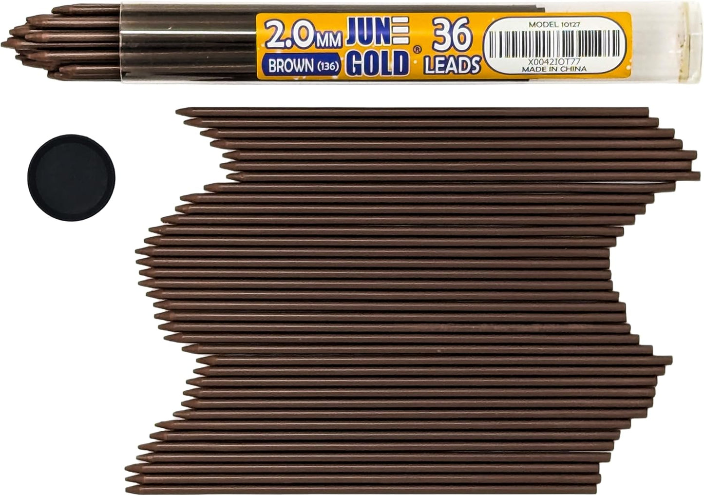June Gold 36 Brown (Walnut #136) Colored 2.0 mm Lead Refills, Bold Thickness for Heavy Use, Break Resistant with a Convenient Dispenser