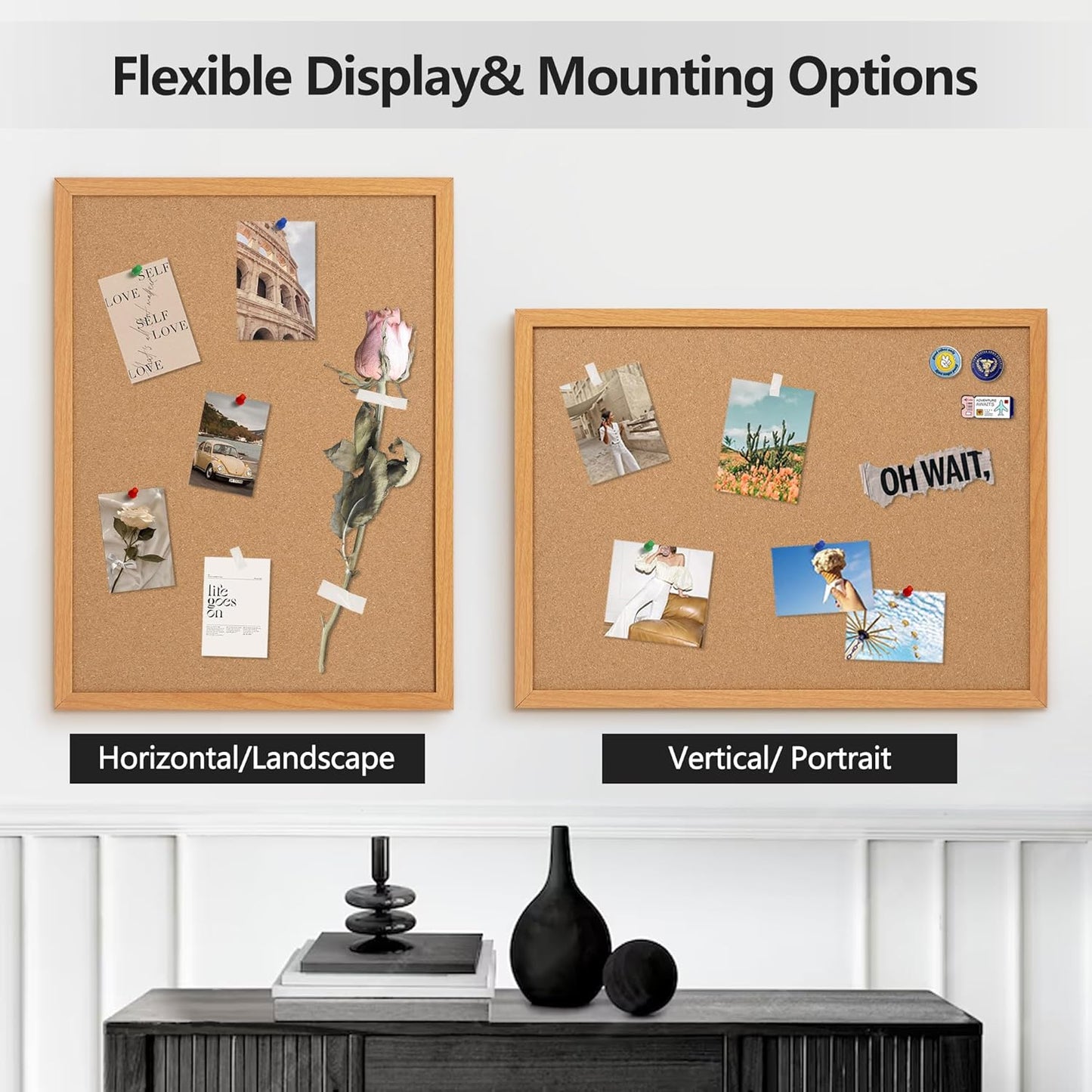 Board2by 2 Pack Cork Board Bulletin Board 20" x 30", Wood Framed Corkboards for Wall Decor, Hanging Office Message Board, Wall Mounted Notice Pin Board with 30 Push Pins for School, Home & Office