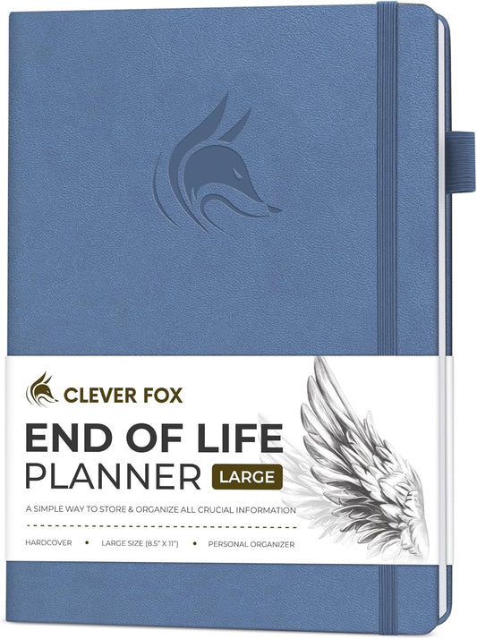 Clever Fox Large End of Life Planner – Guided Final Arrangements Organizer Notebook for Instructions, Beneficiary Info, Will Preparation, Last Wishes & Funeral Planning – 8.5" x 11" (Smoke Blue)