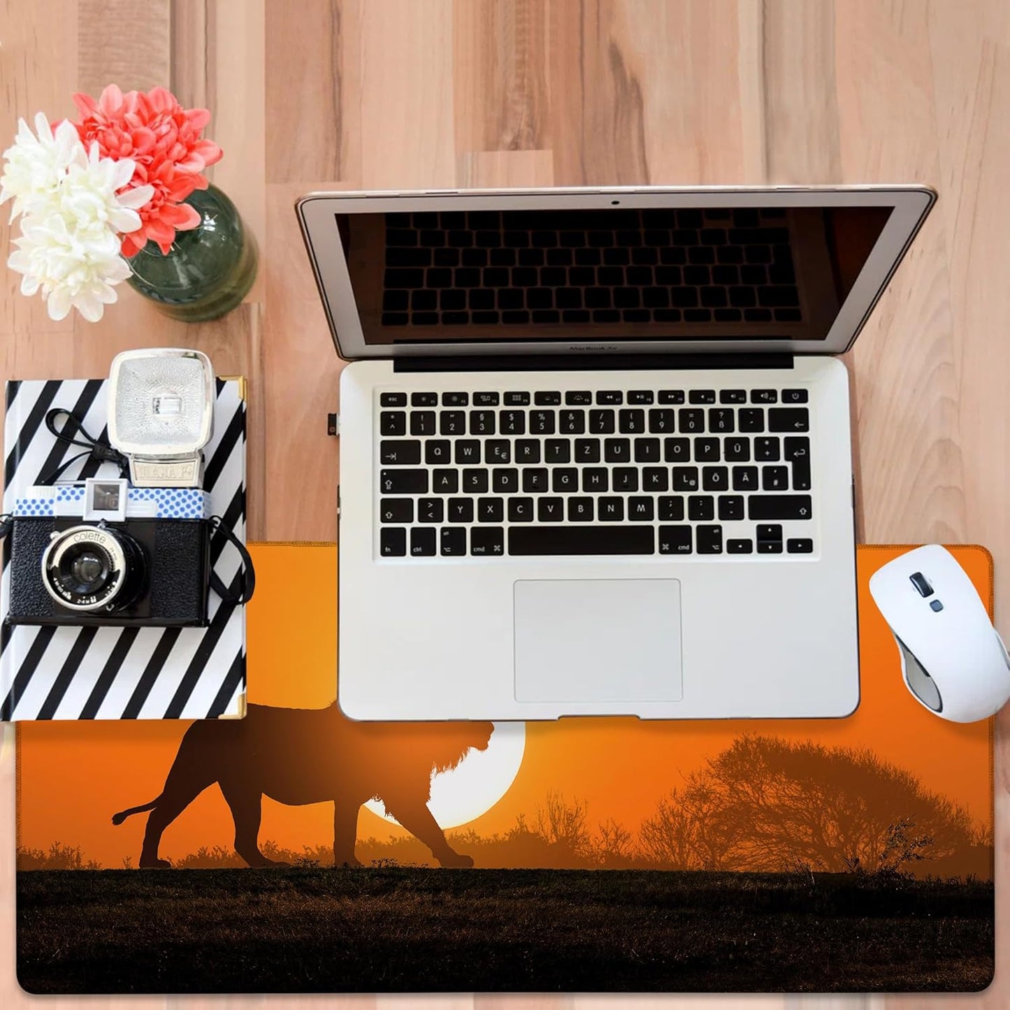 Large Mouse Pad Lion Silhouette Gaming Desk Pad Computer Keyboard Non-Slip Waterproof Mouse Mat with Rubber Base and Stitched Edges Entertainment Office Writing Desk Mat 35.4 x 15.7 Inches