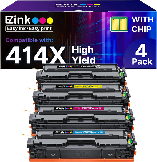 E-Z Ink 414X Toner Cartridges Compatible Replacement for HP 414X 414A W2020X Toner to Use with HP Color Laserjet Pro MFP M479fdw M479fdn M454dw M454dn M479 (4 Pack High Yield with Chip)