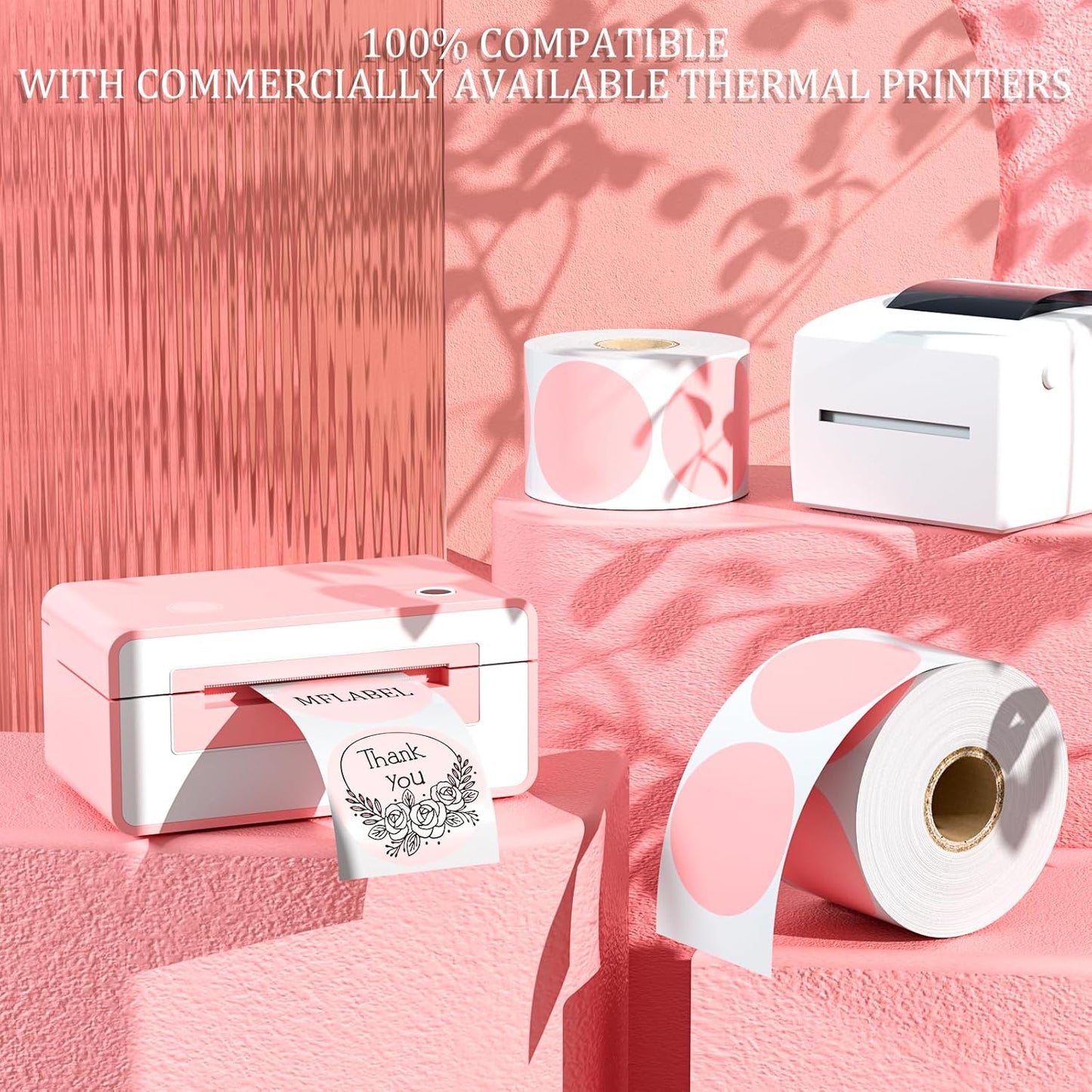 MFLABEL 750-Pack Pink Round Labels (2 Inch) - Thermal Printer Sticker Rolls for Shipping, Organizing, Crafts & DIY (Compatible w/Direct Thermal Printers)