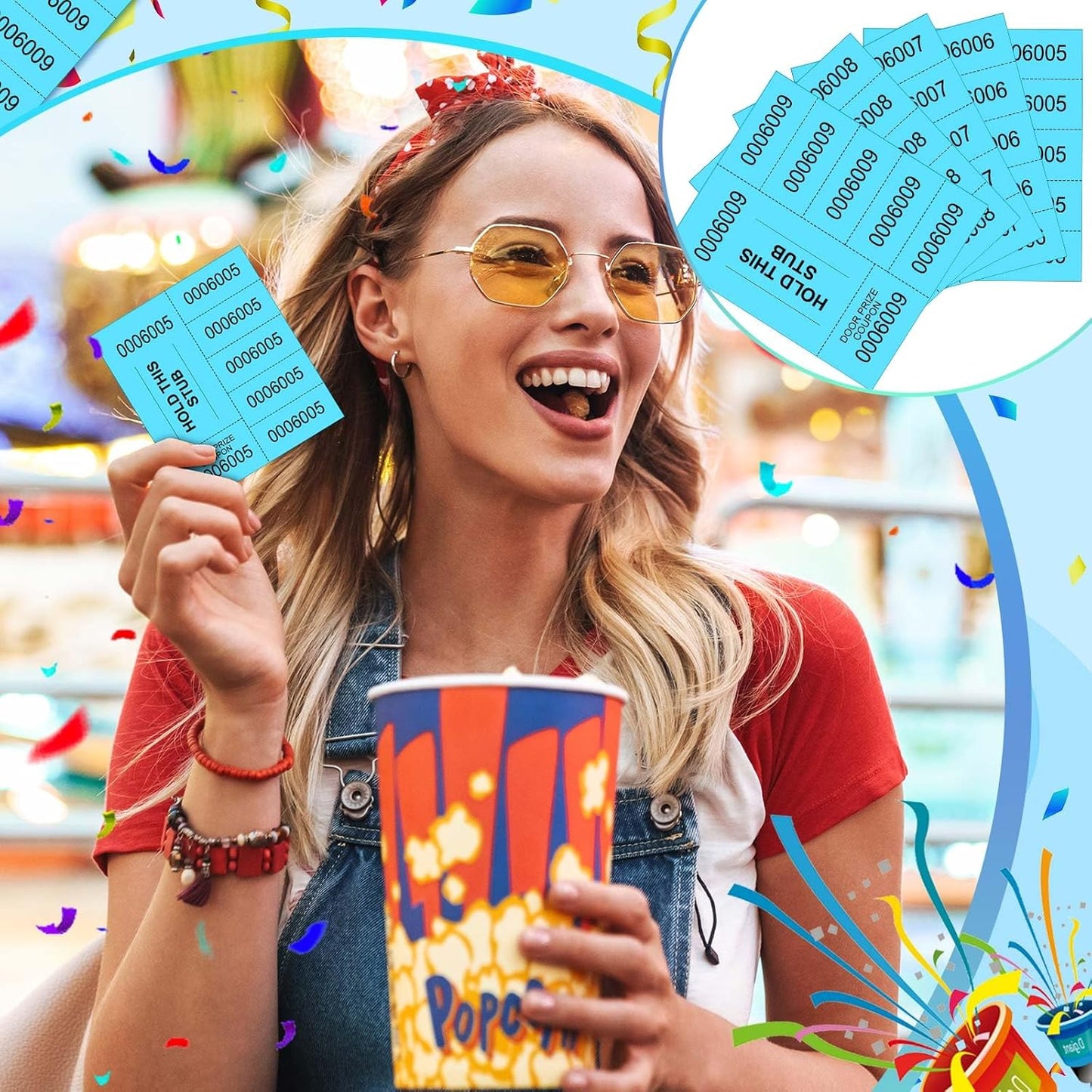 Kosiz 1000 Sheets 5 Bid Raffle Ticket Sheets Chinese Auction Tickets Numbers for Basket Events and Silent Auctions (Lake Blue)