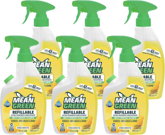 Mean Green Refillable Ultra Powered CONCENTRATE Multi-Purpose Cleaner, Citrus & Green Tea, 14.3 Ounce, 6 Pack