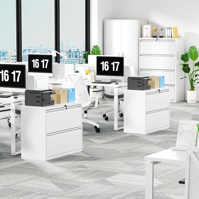 Incbruce Lateral File Cabinet with Lock, 28" W 2 Drawer Filing cabinets for Home Office Home, Office, Fit A4/F4/Letter/Legal File, Under Desk Filing Cabinet (White)