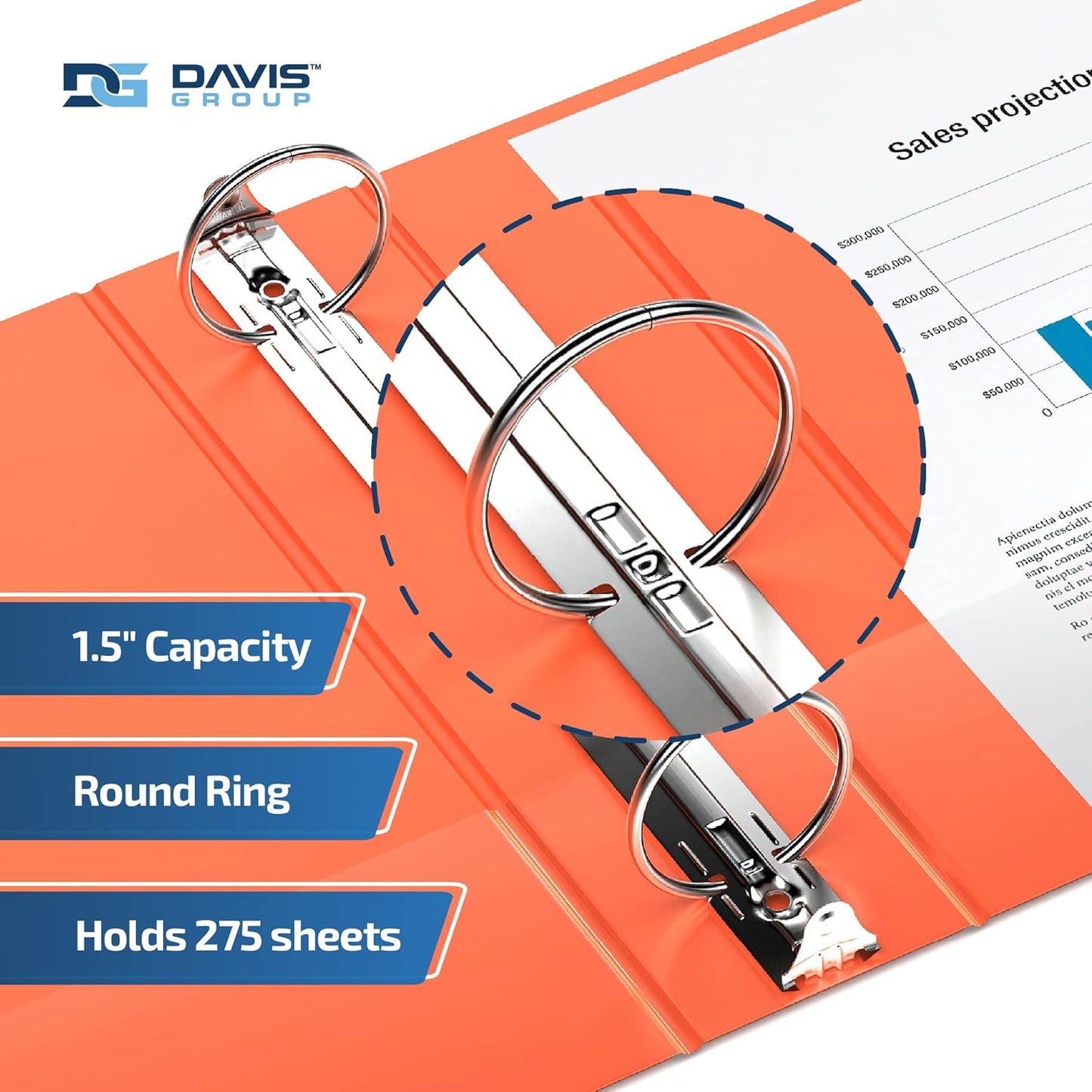 Easyview Premium 3-Ring Binders with Clear-View Covers and Round Rings, Binders for School or Office, 1.5 Inch, Pack of 6, Orange
