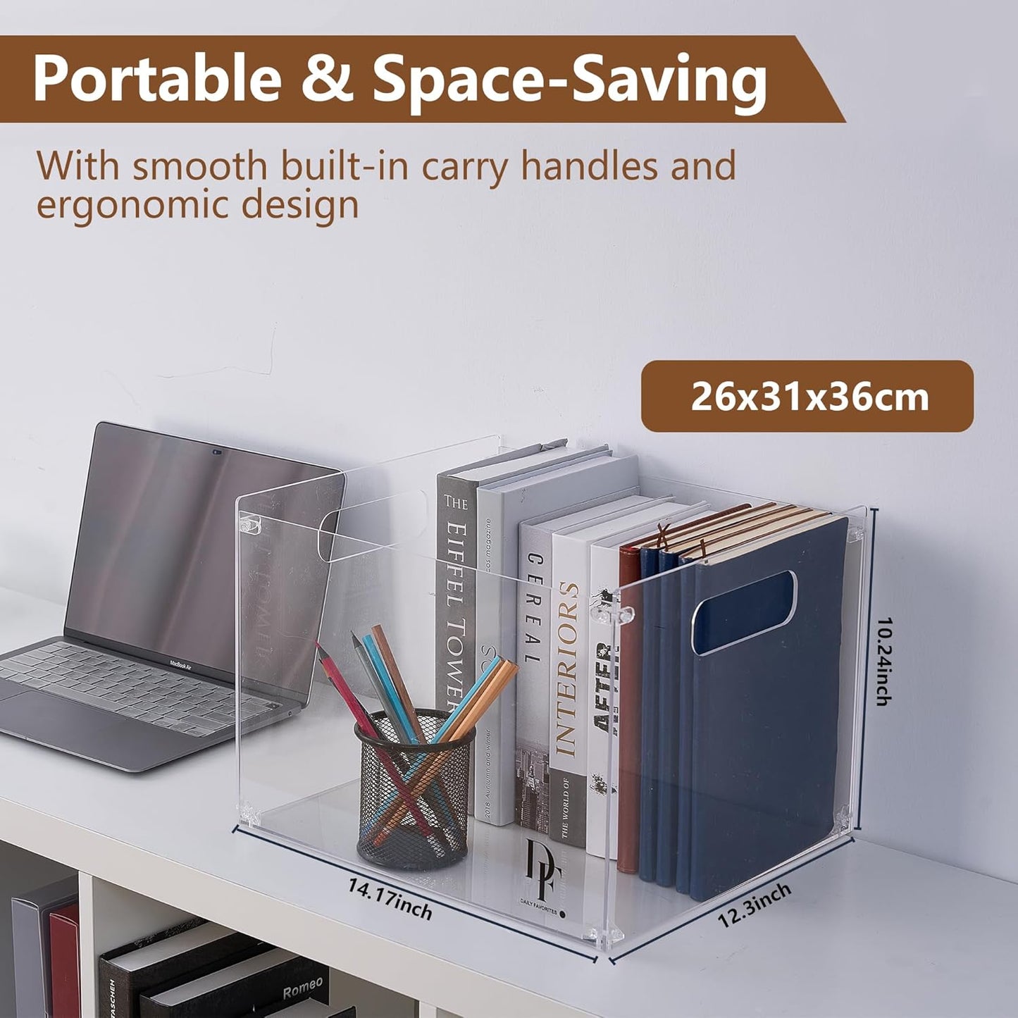 DF Acrylic File Holder with Handles - Acrylic File Organizer - Clear File Box for Letter Size/A4 Folder Holder - Desktop Hanging File Organizer (Without Partition)