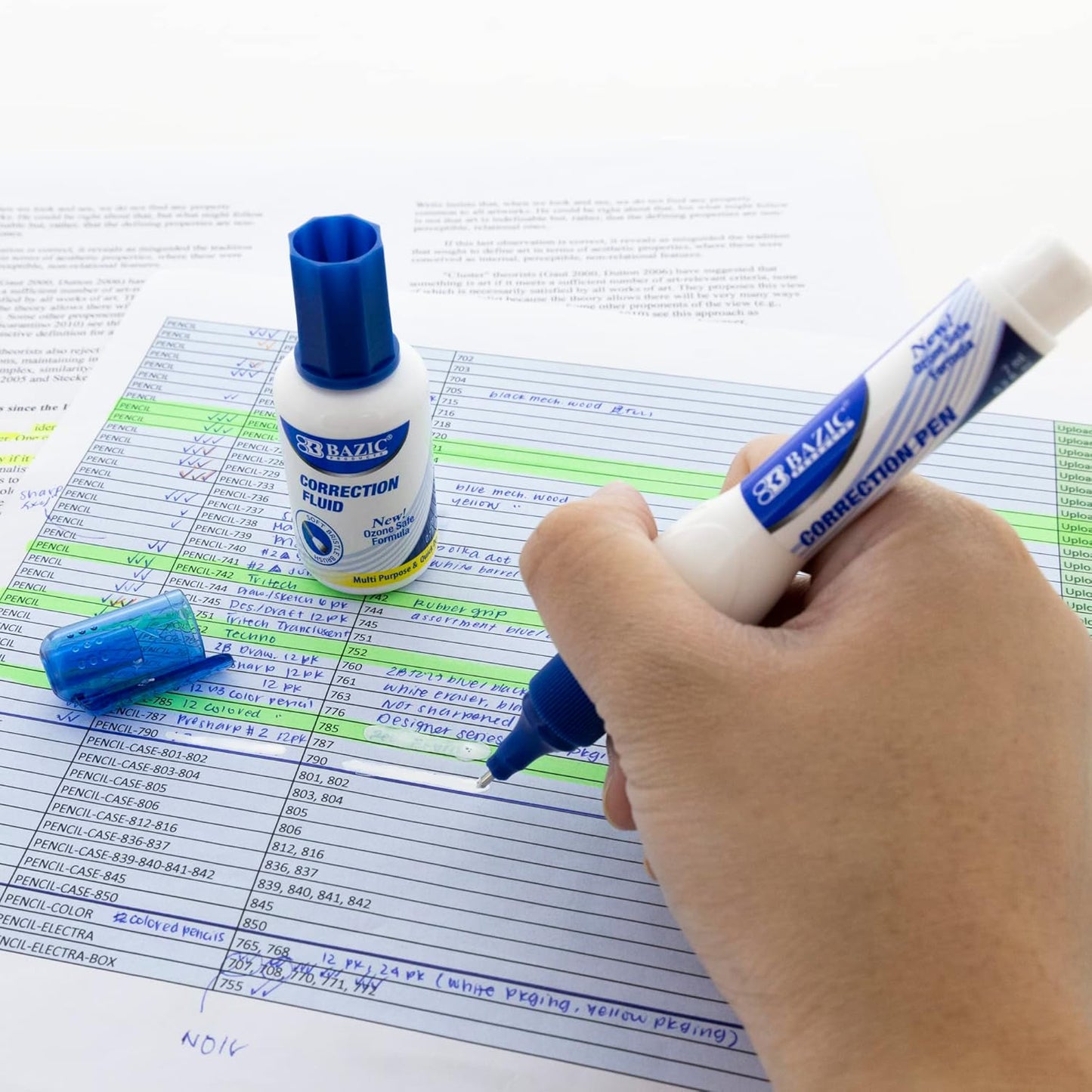 BAZIC Metal Tip Correction Pen & Correction Fluid (2/Pack)