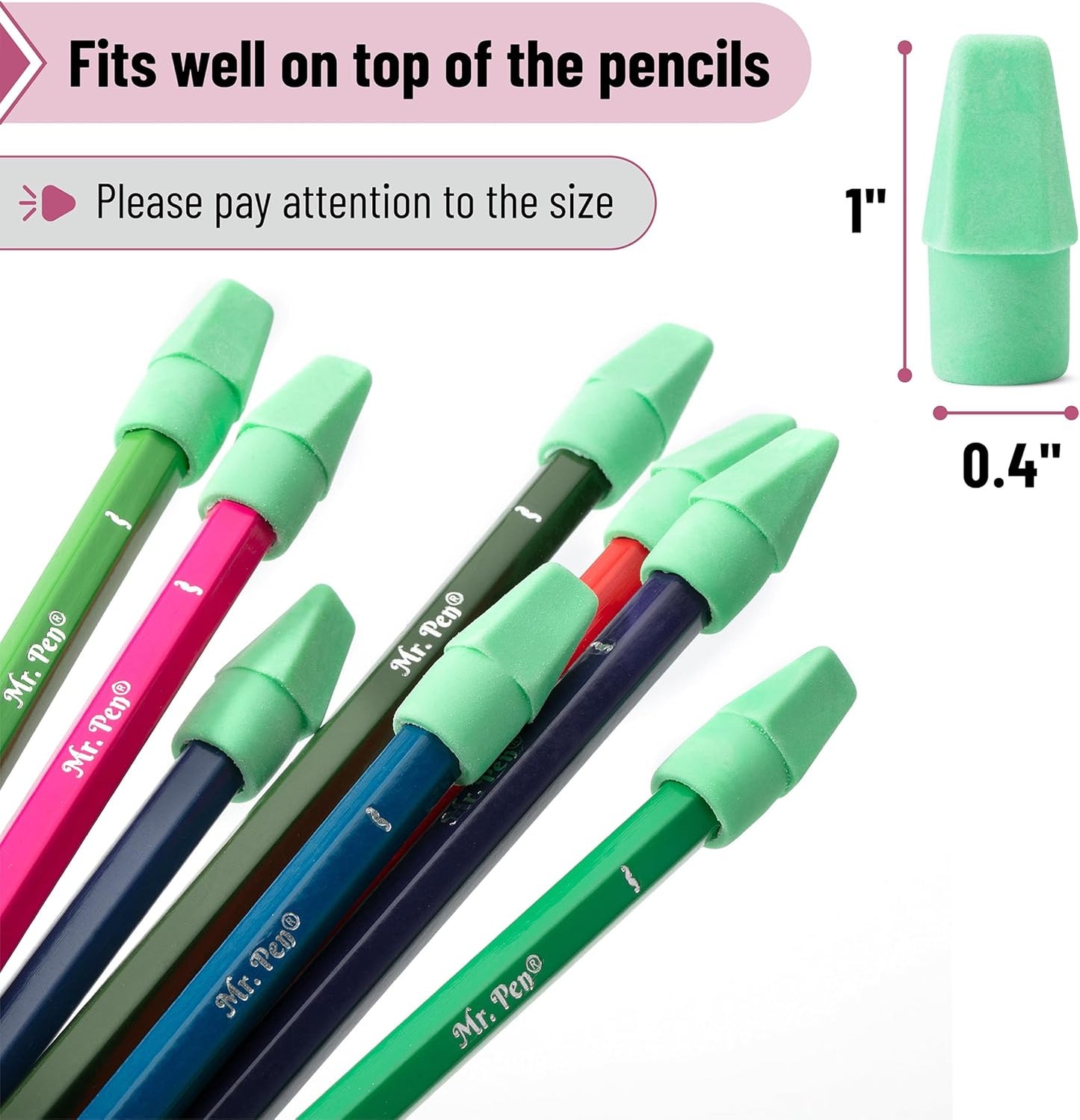 Mr. Pen- Pencil Erasers Toppers, 120 Pack, Green, Erasers for Pencils, Pencil Top Erasers, Pencil Eraser, Back to School Supplies