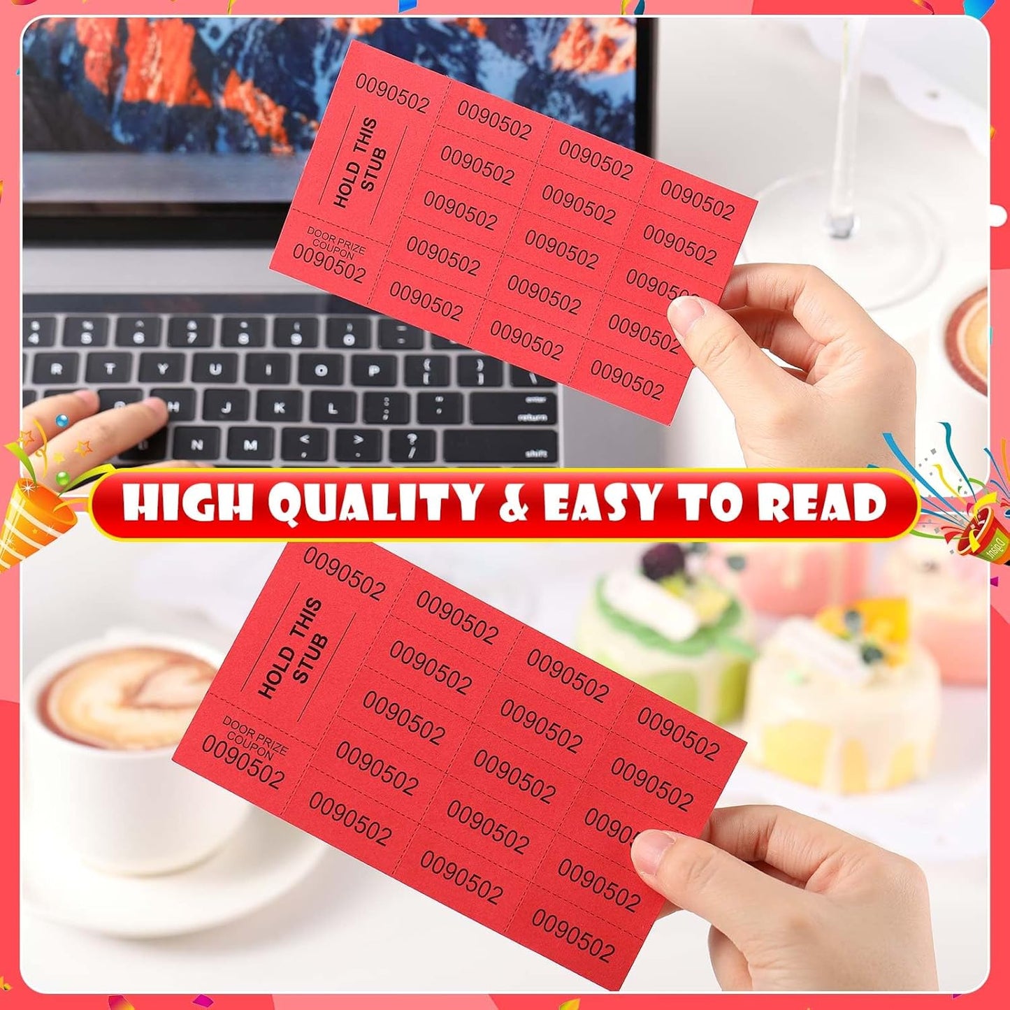 Kosiz 1000 Sheets 15 Bid Raffle Ticket Numbers Auction Tickets for Events & Church (Red)