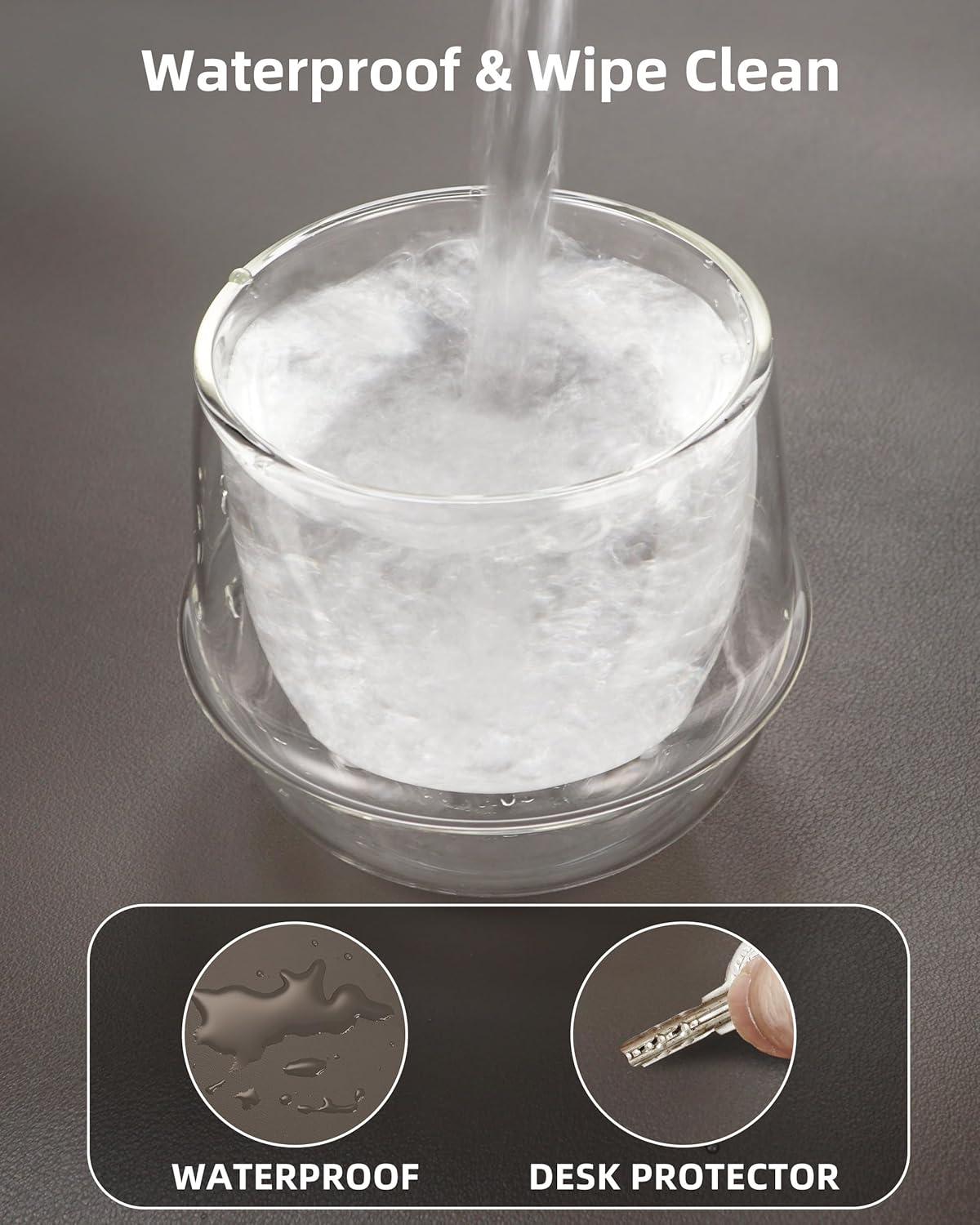 Large Desk Pad Mat - Waterproof Mouse Pad & Desk Protector, Non-Slip XL PU Leather Gaming Mat for Keyboard/Mouse, Stitched Edge with Ergonomic Support, 47"x17" (Dark Grey)