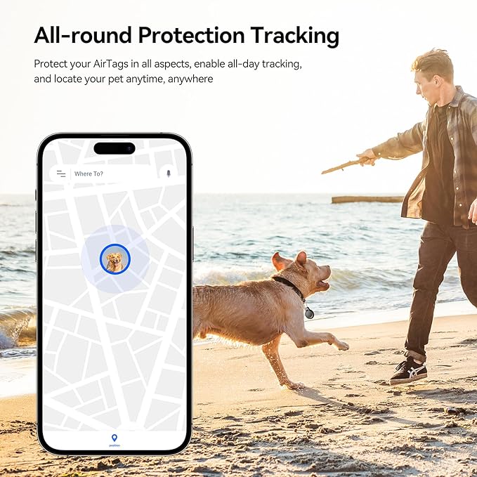 Gitfos Waterproof AirTag Keychain Holder - 4 Pack Airtag Holder for Apple AirTag, 360° Robust Protective AirTag Case with Wire Cable, AirTag Accessories, Airtag Holders for Luggage, Backpack, Key, Pet