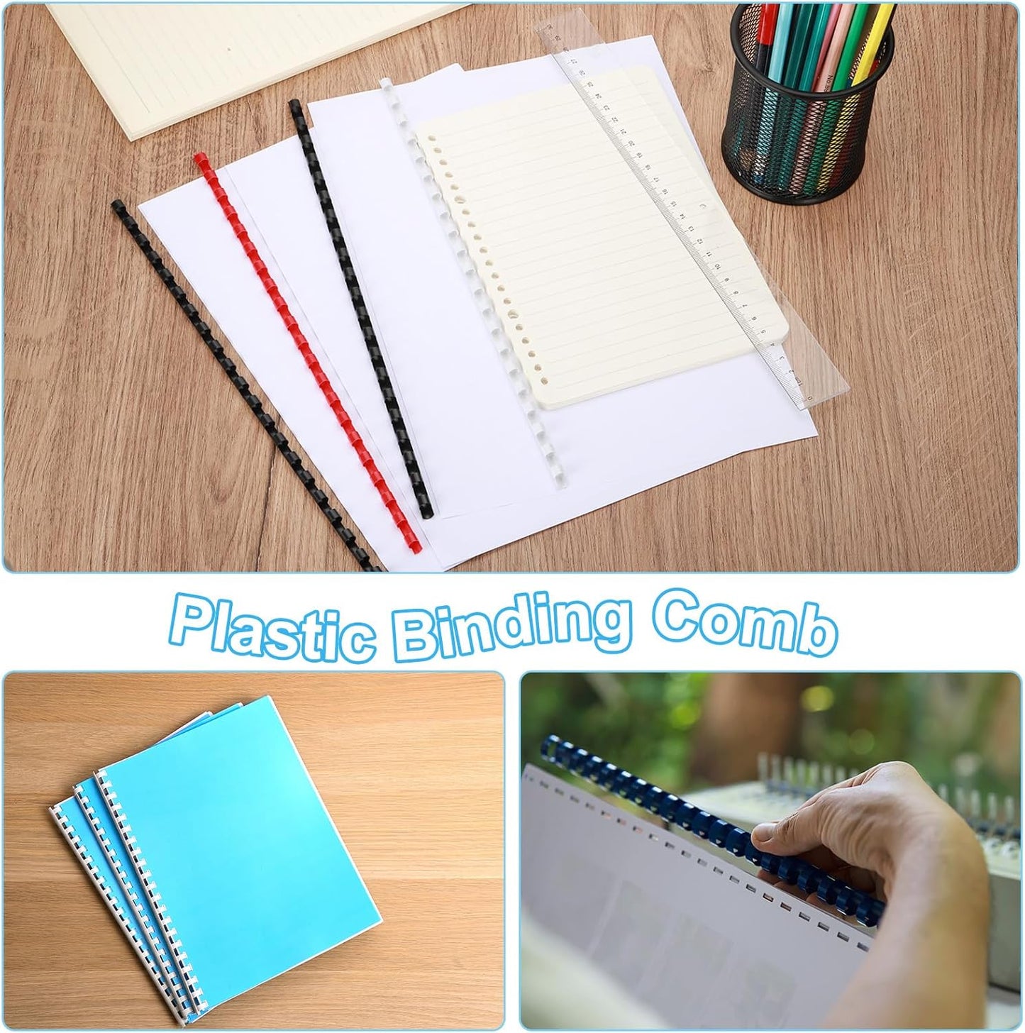 PATIKIL 16mm (5/8") Plastic Binding Combs, 100 Pcs 21 Rings Comb Binding Spines 120 Sheet Capacity Letter Size for Binding Paper Sheets Notebook Calendar Picture Album, Blue