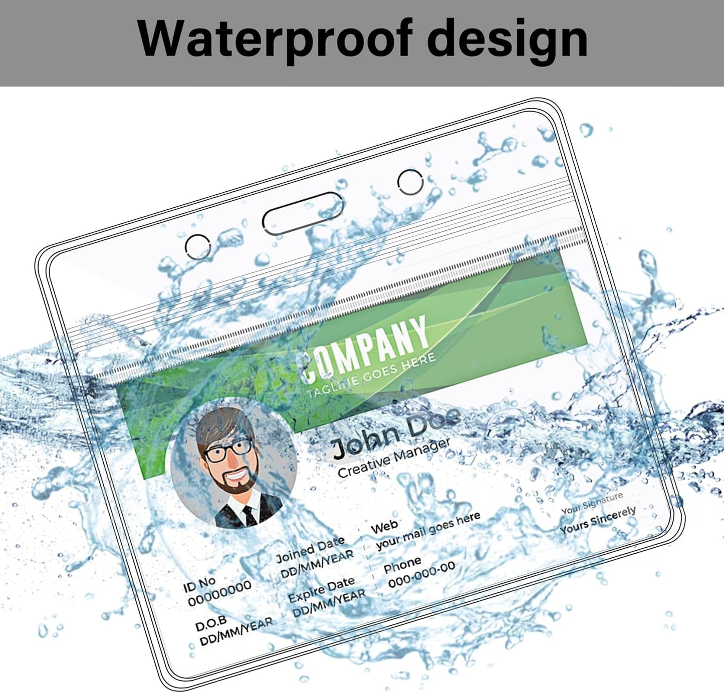 Happy Trees Badge Holder Horizontal ID Card Protector, Name Tag Badge Holders with Resealable Zip, Clear PVC Plastic Sleeves, Pass Case Credential Pouch for Office, School (50 Pack)