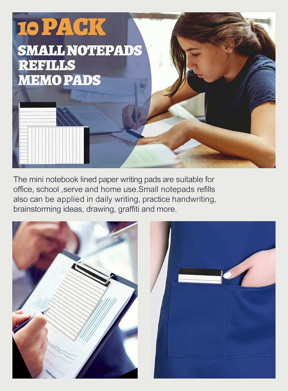 10 Pack Small Note Pads 3x5 Lined Writing Pads Mini Notepads Small Pads of Paper 3x5 With 30 Sheets per Notepad 80Gsm Paper Pads Mini Legal Pads 3x5 Inch Pocket Notebook for Taking Notes and Reminders