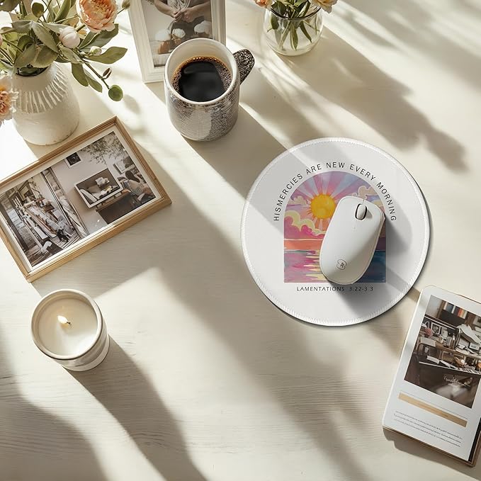 Boho Christian His Mercies are New Every Morning Mouse Pad Mousepad, Bible Verse Religious Lover Gifts Mouse Pads for Women Desk Home Office Computers Laptop Accessories, 7.9x7.9 Inch