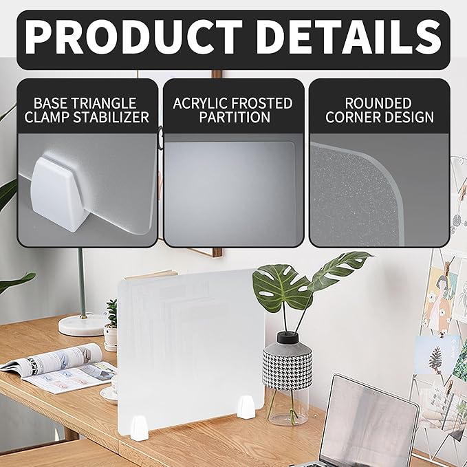 Nisorpa 4PCS Desk Dividers Privacy Desk Panel,Frosted Acrylic Partitions with Clips,Classroom Privacy Shield for Student Desks Protective Noise and Visual Guard for Office,School - 23.6 "L X 15.8 "W