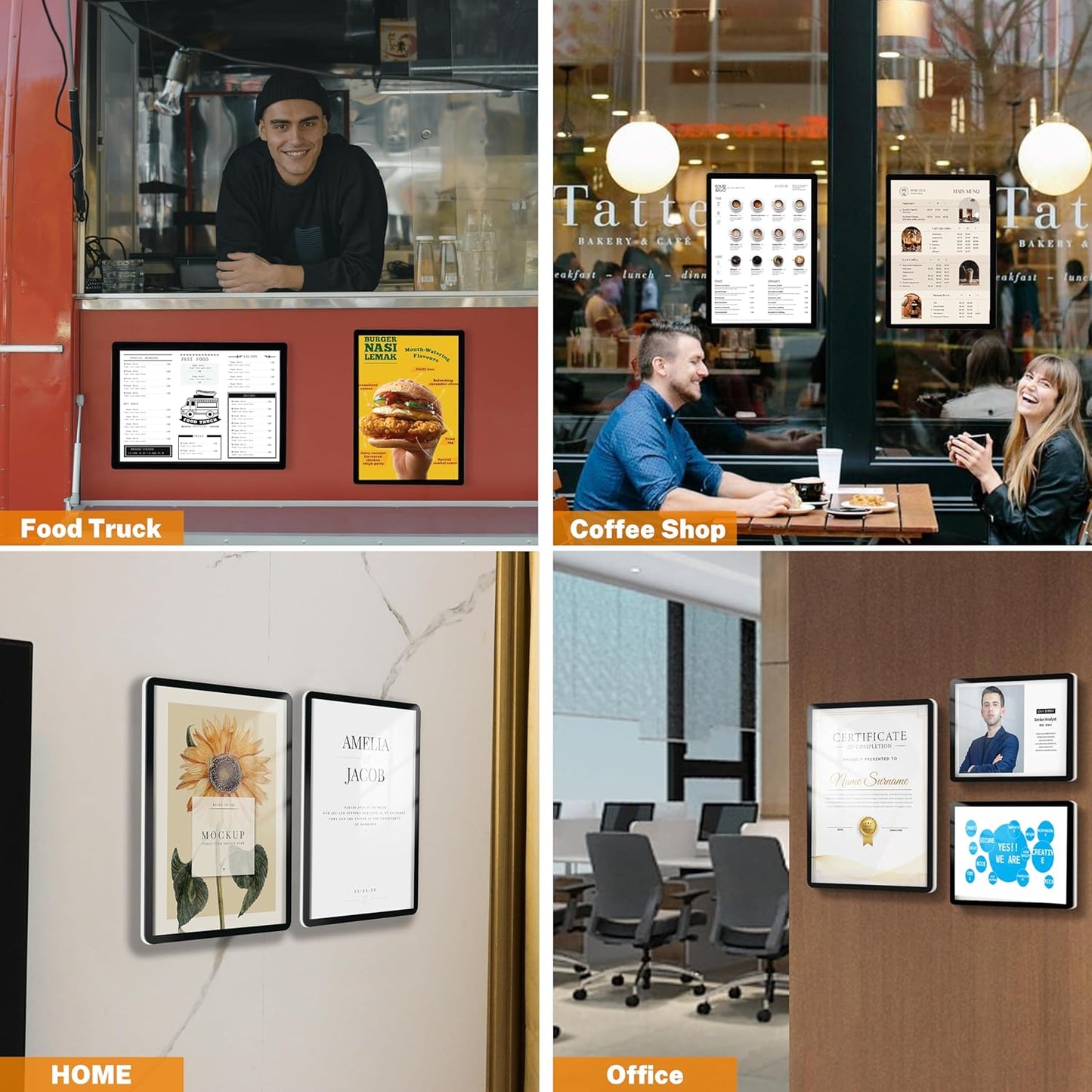 8.5x11 Floating Wall Sign Holder 3 Pack, Self-Adhesive Display Frame for Document/Poster/Paper Office/Store/Wall Mounted for Door/Window Display Holder with Horizontal and Vertical (Black)