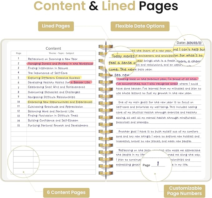 Lined Spiral Notebook Journal for Work, 300 Pages Thick B5 (7.1"x10") College Ruled Journal for Women & Writing, Hardcover Notebook for Note Taking, Perfect for Office Home School Supplies, Grey Beige