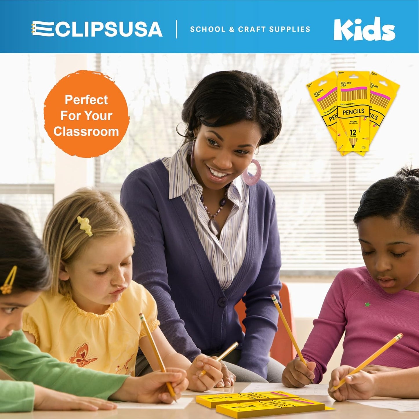 E-CLIPS USA Pencils Bulk, Pencil #2, Number 2 pencil, Pre-Sharpened Pencil Bulk, School Supplies bulk, Office Supplies, Box May Vary, 12 Pencils (144 Box Case)