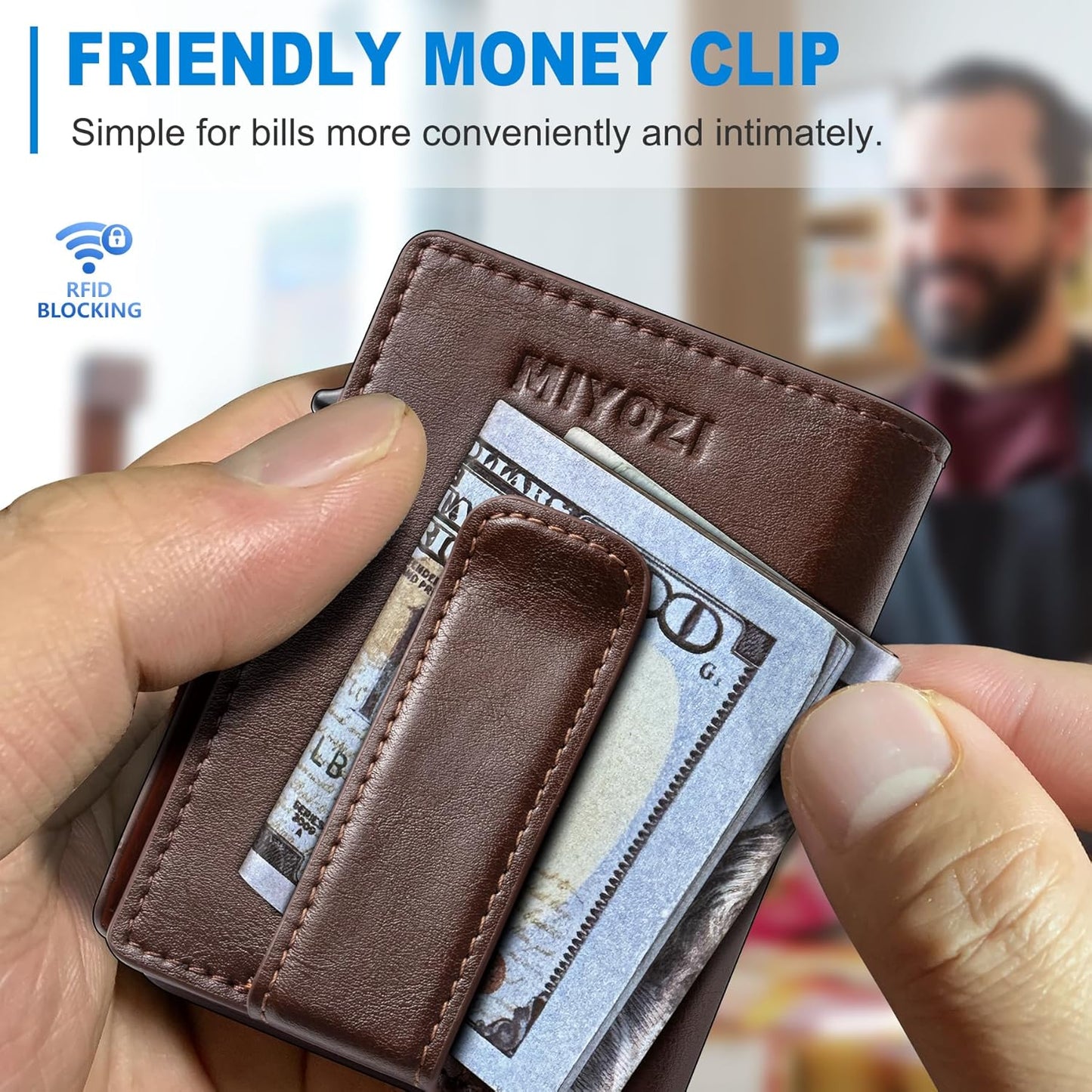 Men Wallet,with Money Clip Coins Pocket ID Window,Slim Front Pocket RFID Blocking Pop-up Card Holder 3.9"x 2.7", Gift Boxed
