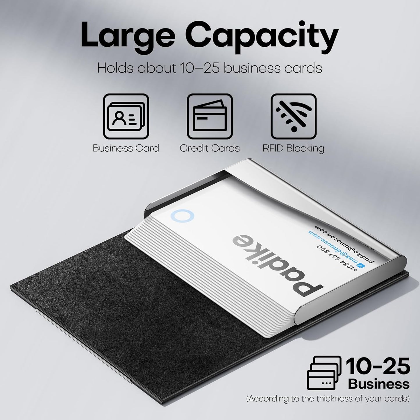 Padike Business Card Holder/ Case Professional PU Leather & Stainless Steel Multi Wallet Credit Card ID Case/Holder for Men & Women. (Black)