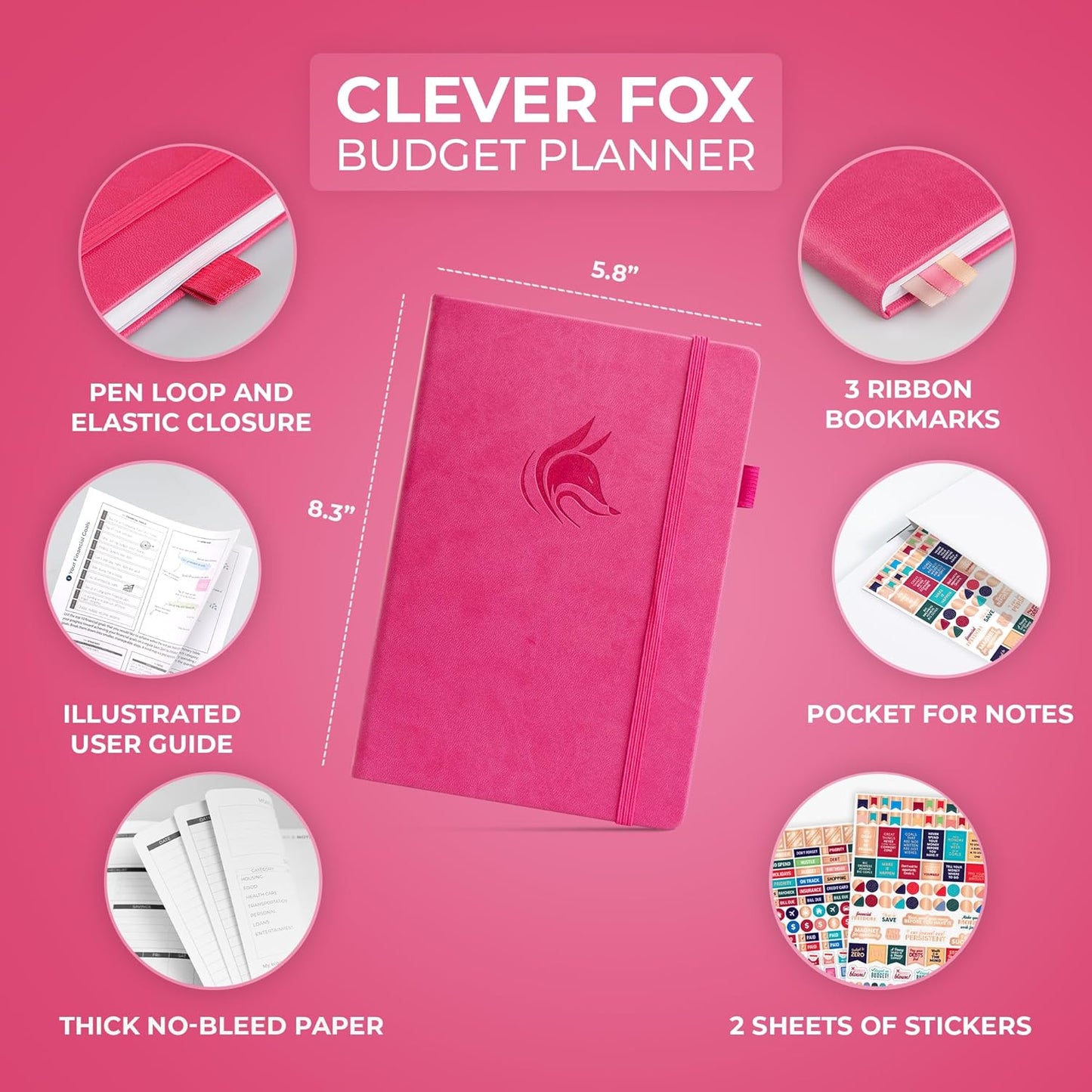 Clever Fox Budget Planner - Expense Tracker Notebook. Monthly Budgeting Organizer, Finance Logbook & Accounts Book, Bill Tracker, A5 (Hot Pink)