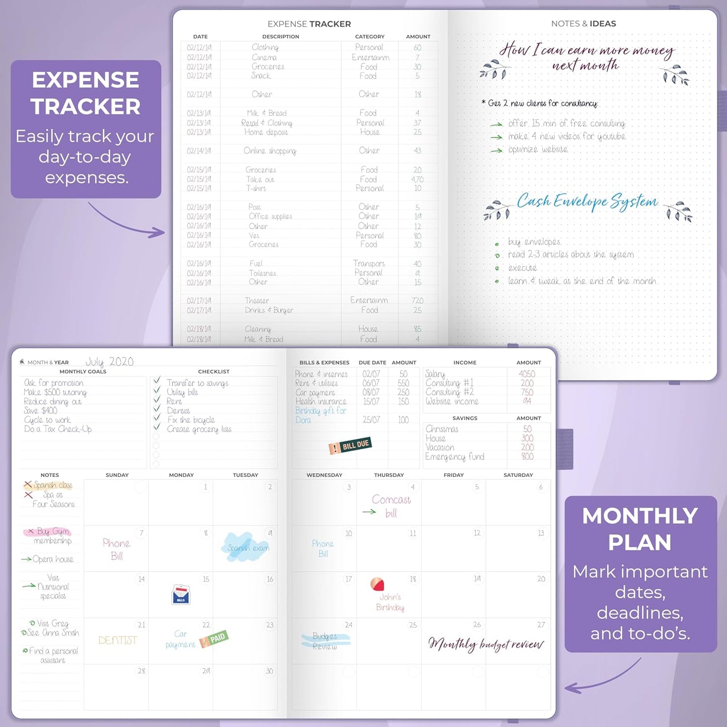 Clever Fox Budget Planner Large – Expense Tracker Notebook. Monthly Budgeting & Bill Organizer, Finance Logbook & Accounts Book, A4 (Lavender)