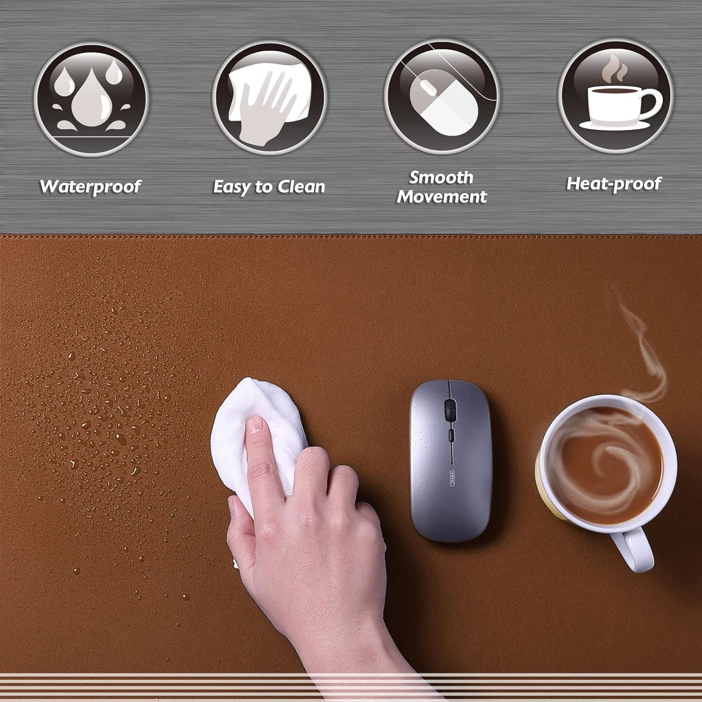 K KNODEL Desk Mat, Blotter, Dual-Sided Office Desk Pad, Waterproof Desk Mat for Desktop, Desk Blotters, PVC Leather Pad Protector (Brown, 31.5" x 15.7")