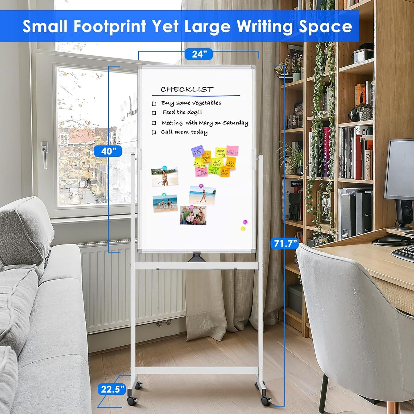 Magnetic Mobile White Board, 40 x 24 Double Sided Dry Erase Board Rolling Whiteboard Aluminum Frame Standing Whiteboard on Wheels